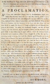 Originial broadside document of Lord Dunmore's 1775 Proclamation