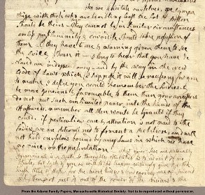 Portion of John Adam's hand-written letter to Abigail